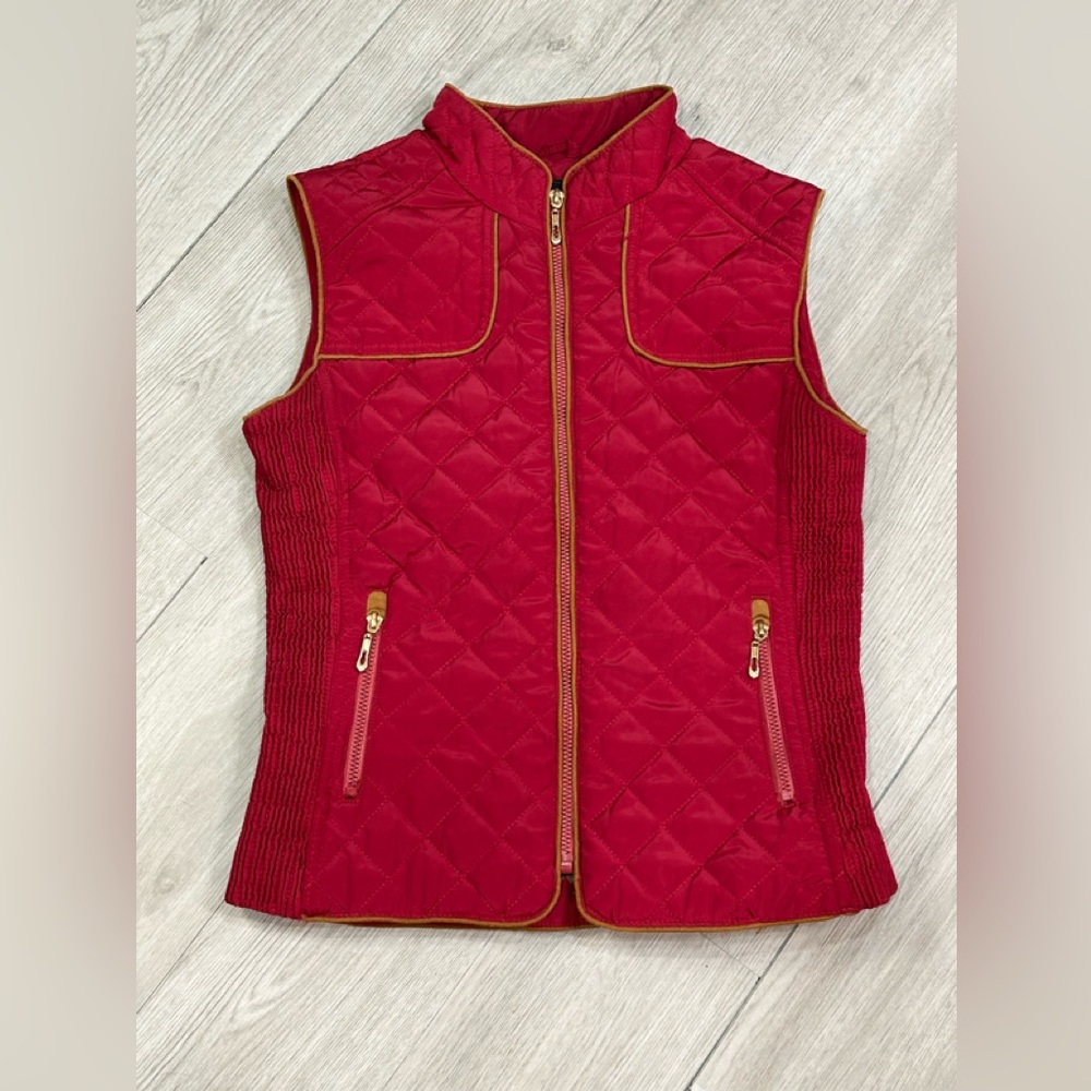 Lee Hanton Women’s Red Quilted Puffer Vest Animal Print Inside Faux Fur Small